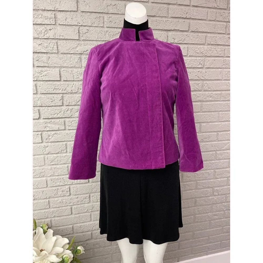 Isaac Mizrahi Women Long Sleeve Purple Velvet Jacket Size S